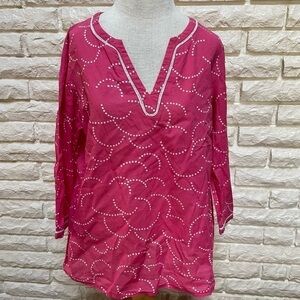BODEN Pink dot print cotton v-neck 3/4 sleeve shirt top sz 10